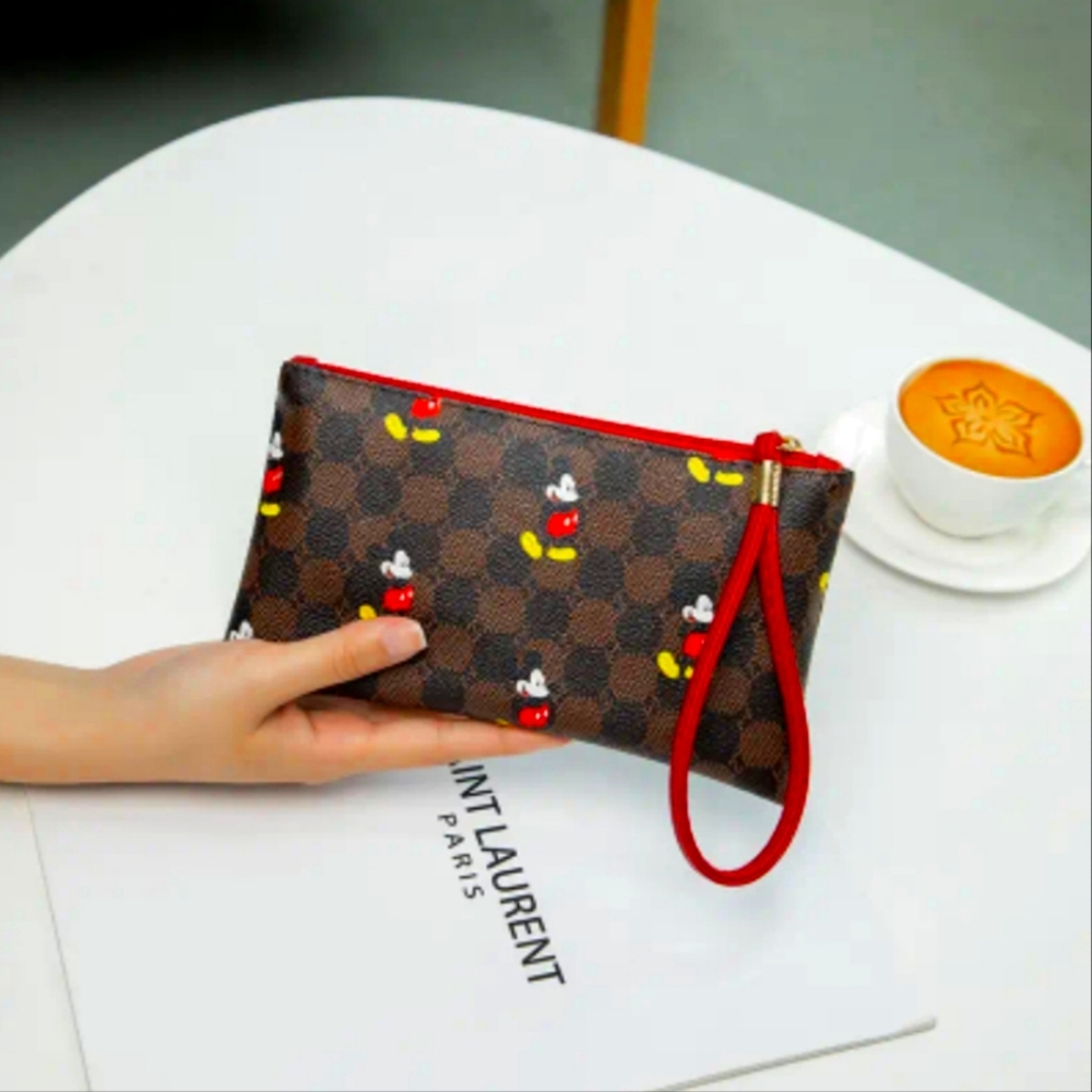 DISNEY | Mickey Mouse Print Genuine Leather Wrist Wallet Clutch Mobile Phone Bag